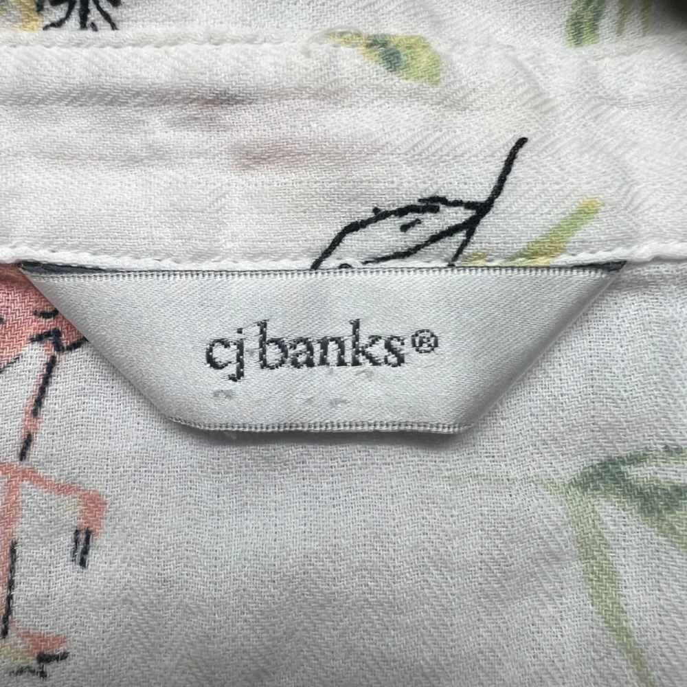 CJ Banks Bird Print Gauzy Button Shirt Womens 3X Novelty Beach Coastal Nautical - Picture 2 of 11